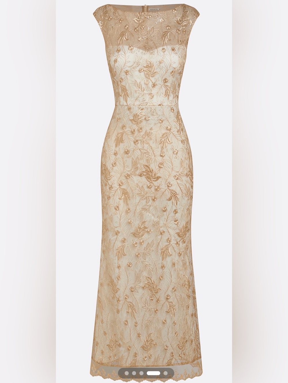 Champagne Sleeveless Sheath Dress with Gold Embroidered Overlay #385 - Picture 8 of 13
